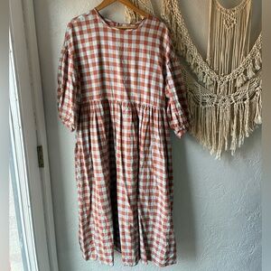 Tradlands Nico Balloon Sleeve Dress in Misty Blue Gingham